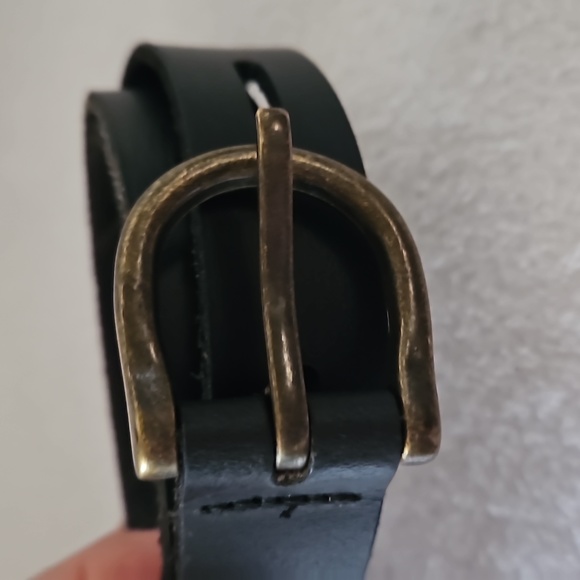 Men's Unique Black Leather Brass Buckle & Loop Closure Sz L - Picture 2 of 10
